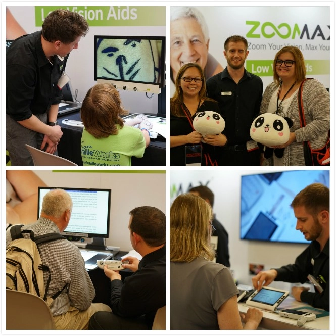 visitors in csun 2016 are trying speech function of zoomax desktop video magnifiers aurora hd speech and other devices
