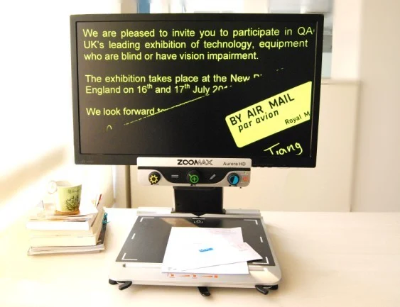 zoomax desktop video magnifier aurora hd yellow on black color mode