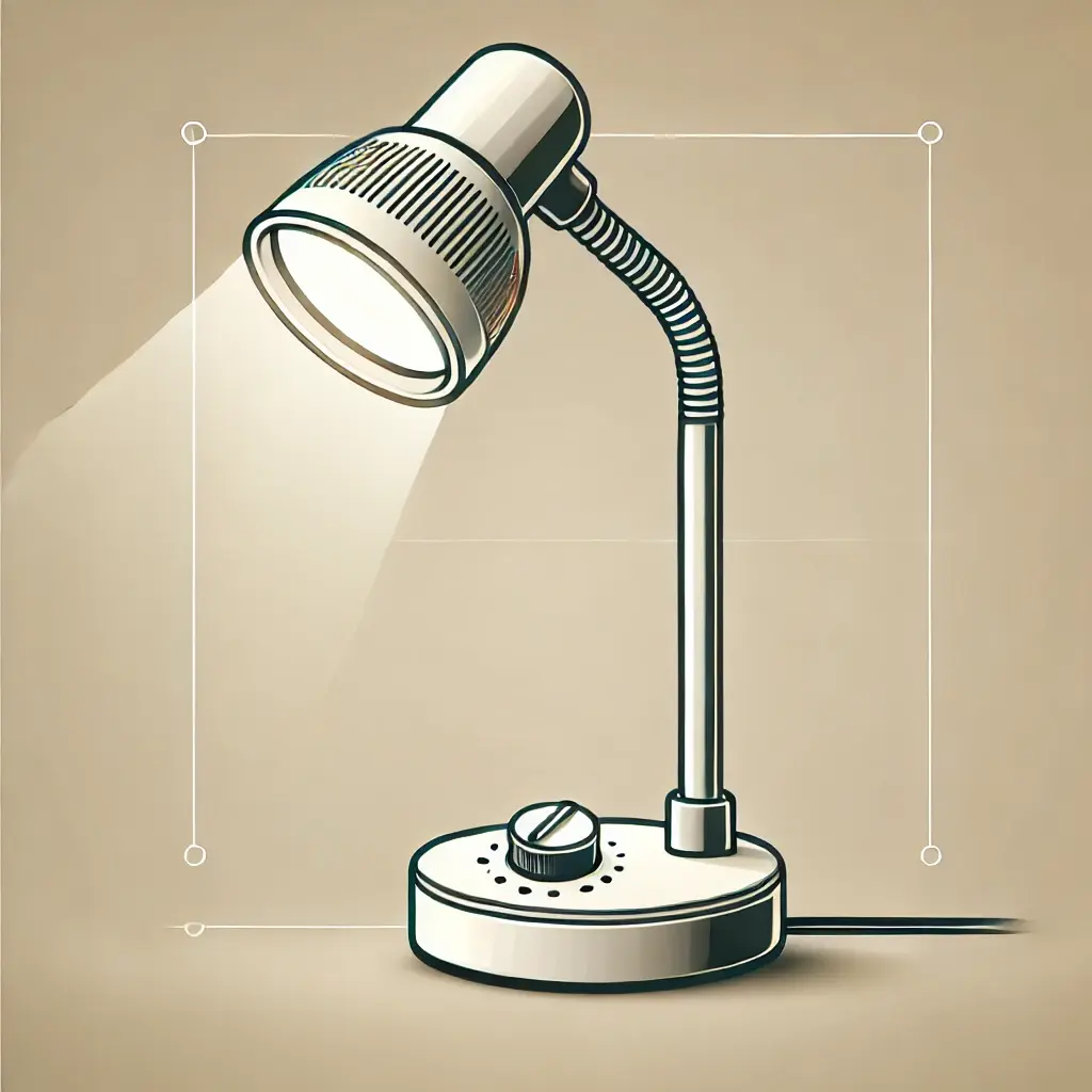 an illustration of an led desk lamp with adjustable brightness. the design should be simple and functional, featuring a flexible neck