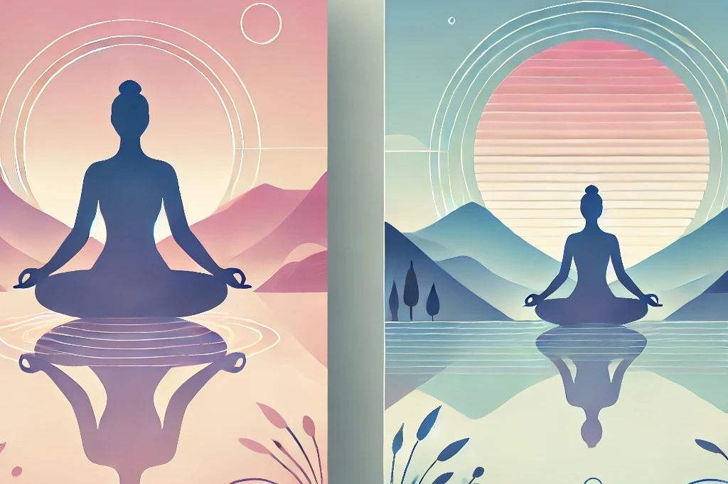 a calming and serene cover image representing mindfulness and body acceptance. the image includes soft, pastel colors with a silhouette