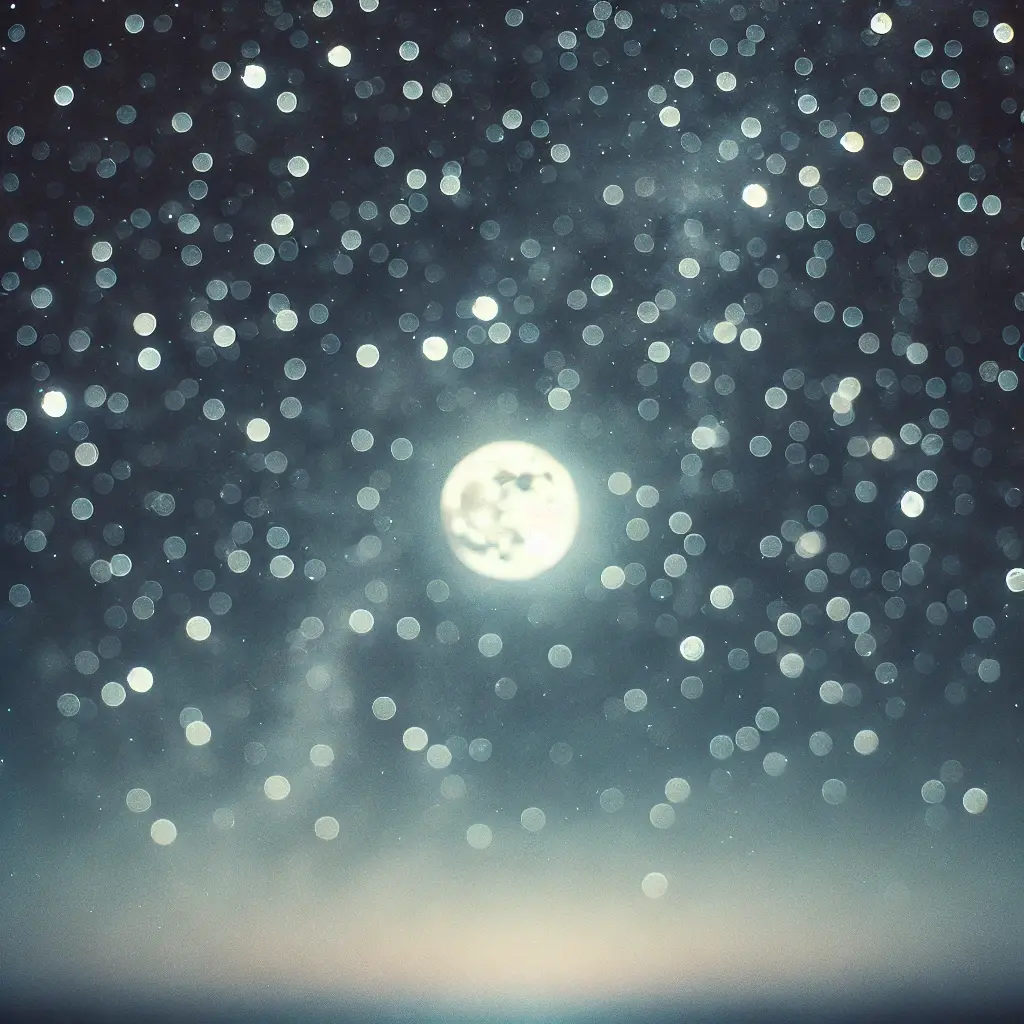 a blurry night sky as seen by a person with low vision. the stars appear scattered and faint, with some light distortion and hazy outlines.