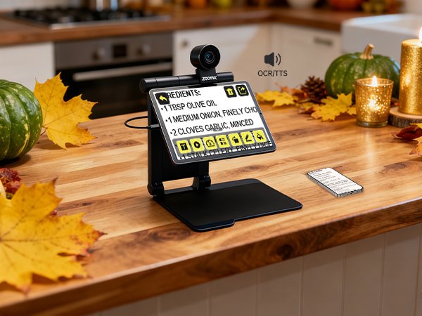 snow pad tablet magnifier with tts reading plant based recipe