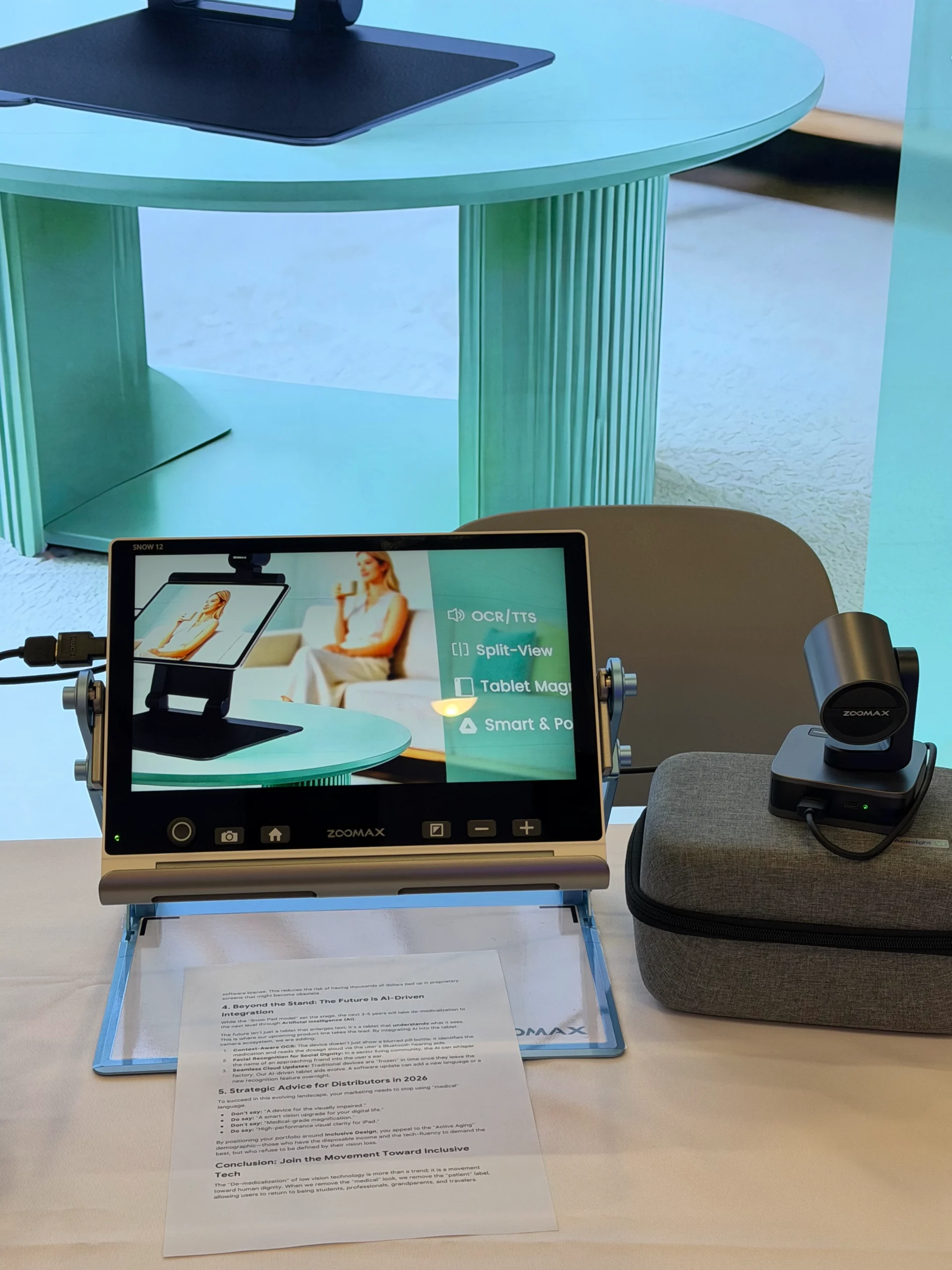 display of zoomax snow 12 and snow eye low vision devices at csun 2026