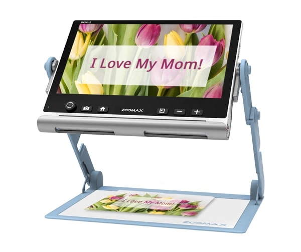 mothers day zoomax snow 12 video magnifier magnifying a lovely card