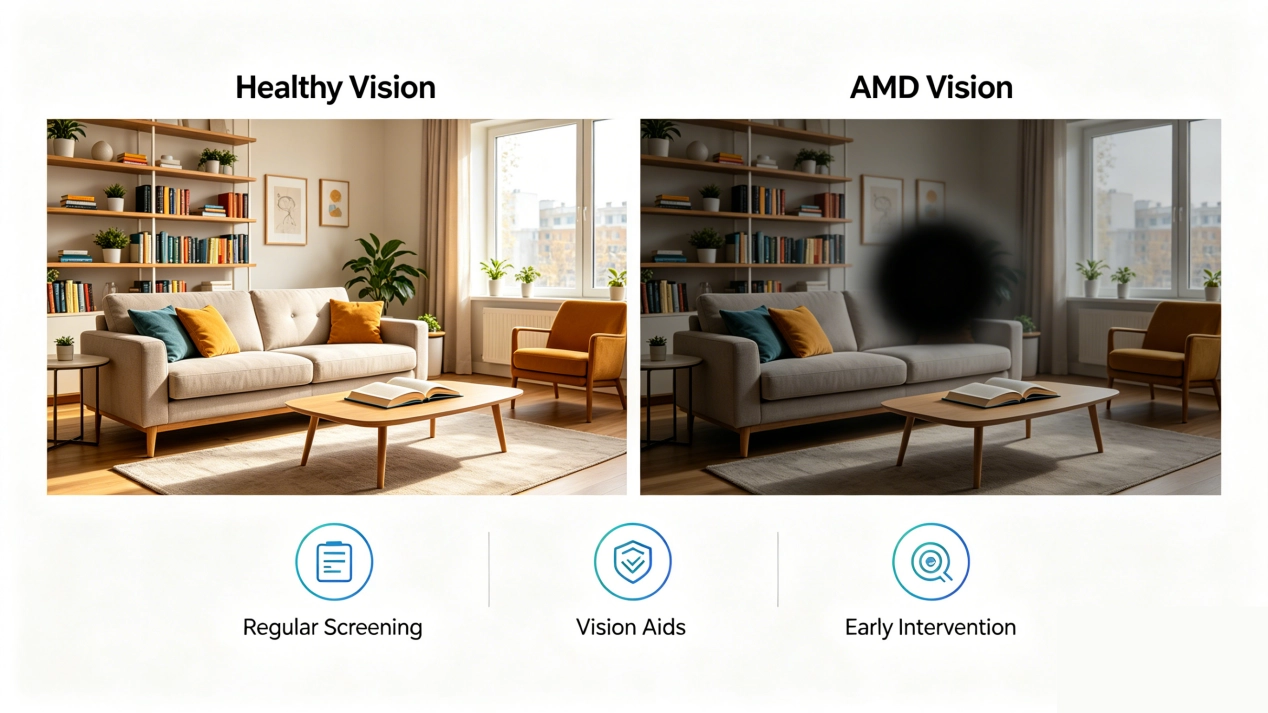 visual simulation of age related macular degeneration (amd) vs. clear vision