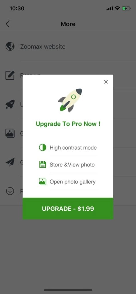 zoomax magnifier app screenshot upgrade