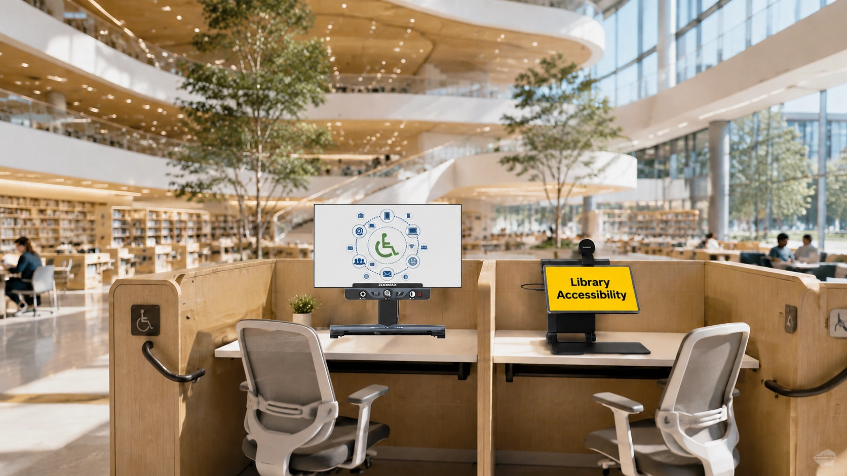 an accessible workstation setup with zoomax assistive technology for library ada compliance solutions