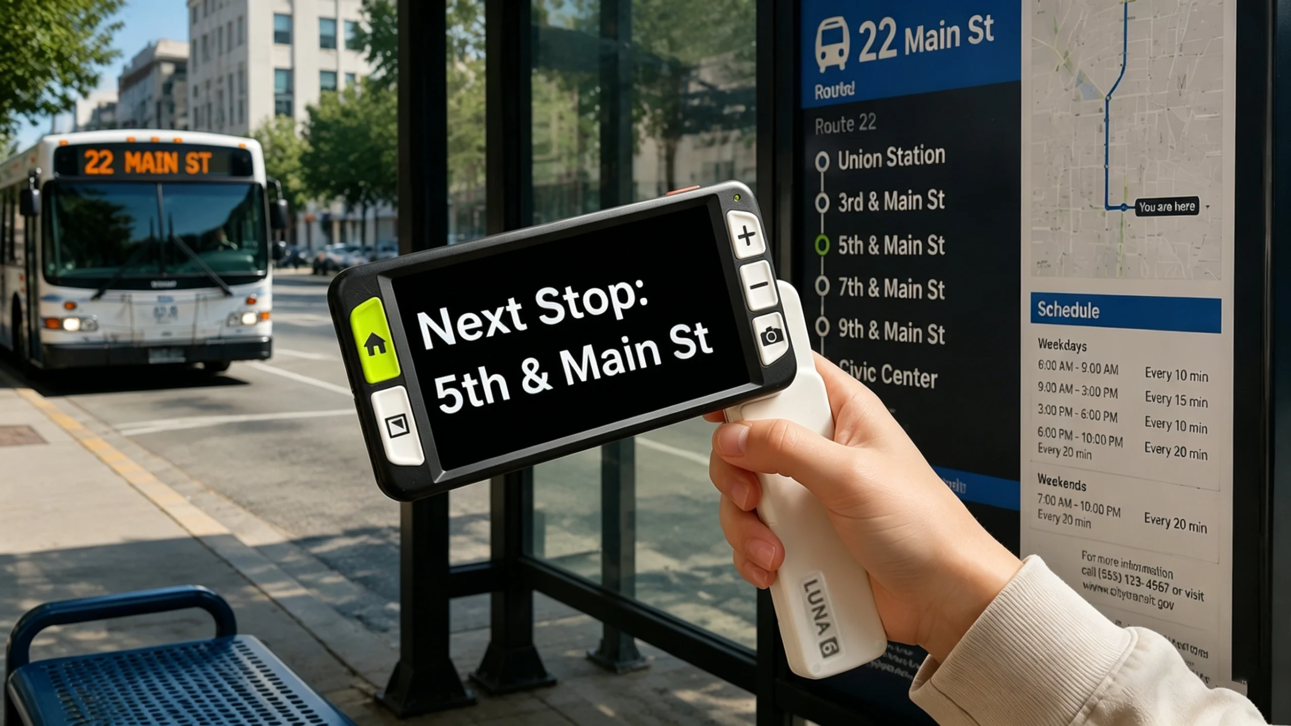 high contrast color modes on luna 6 for visually impaired navigating outdoor environments