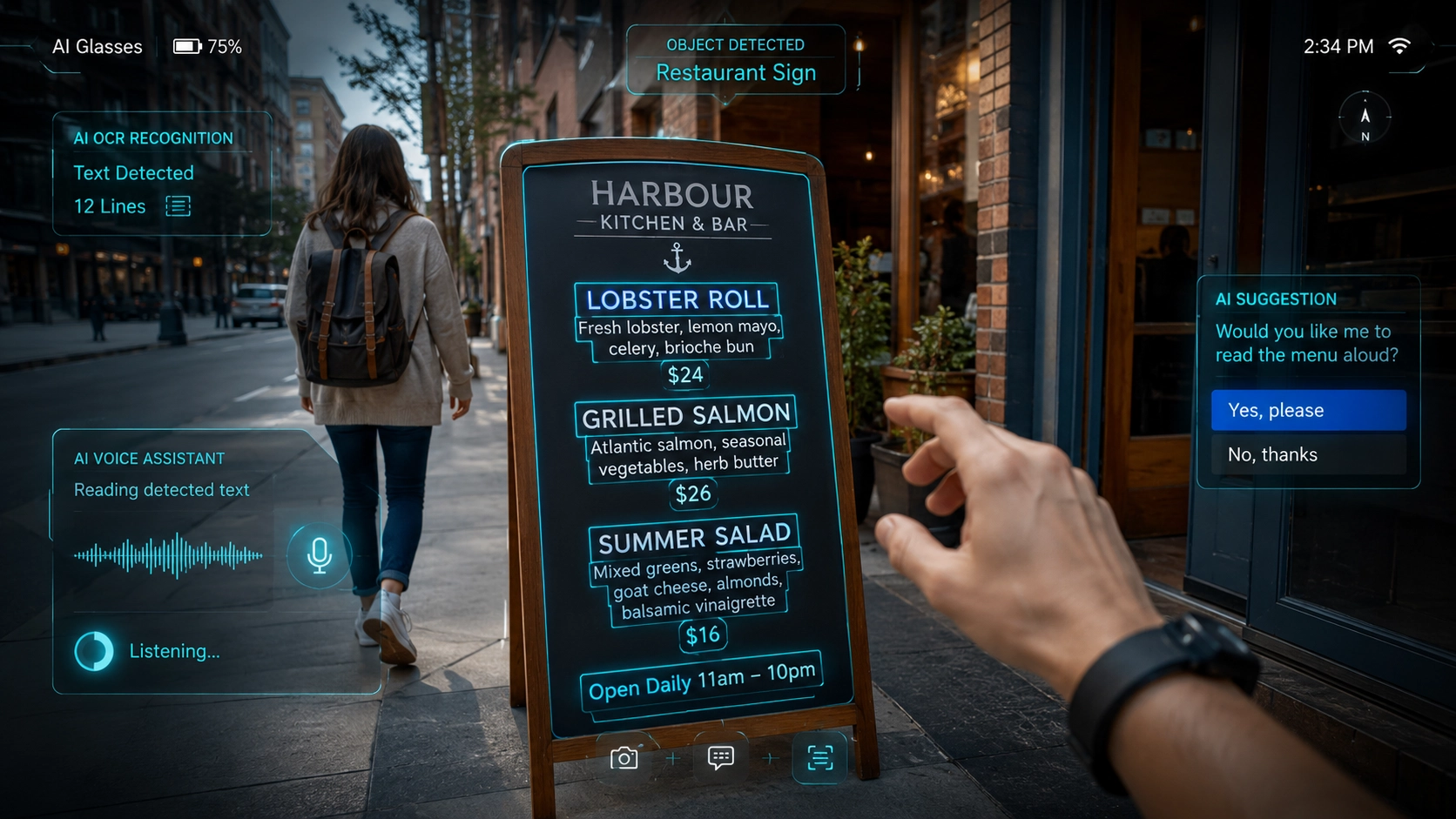 first person view of wearable ai assisted ocr device in real time dynamic reading scenario for low vision users with contextual reading and mobile ocr