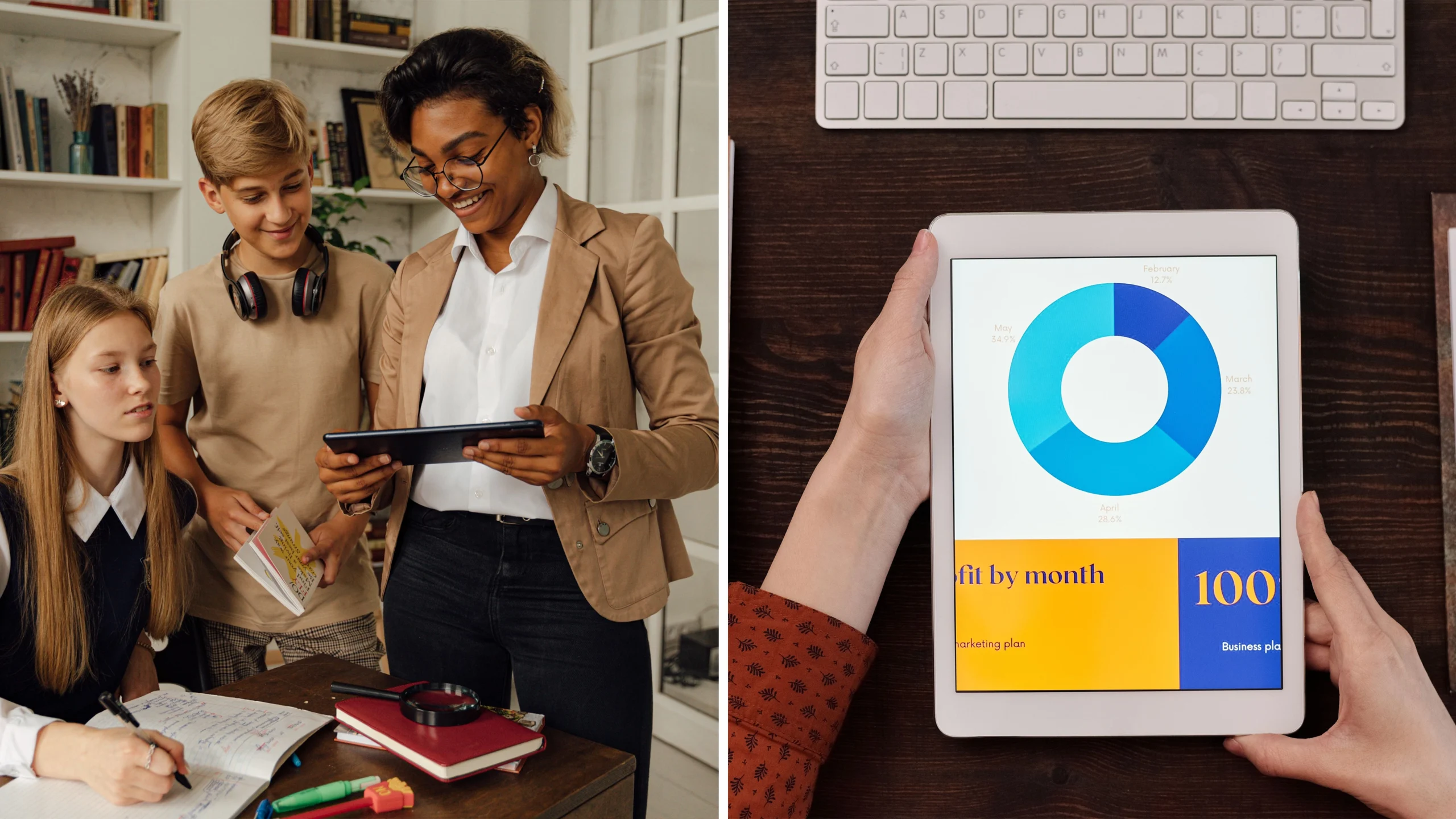 people using tablets in education and workplace environments
