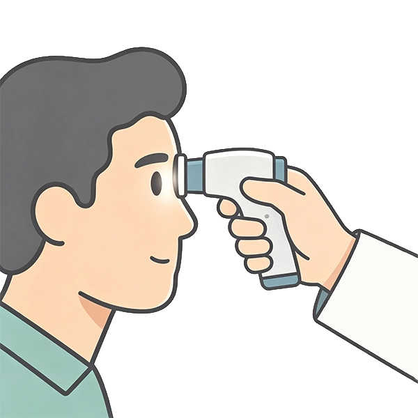 flat illustration of patient receiving intraocular pressure test during routine glaucoma comprehensive eye exam