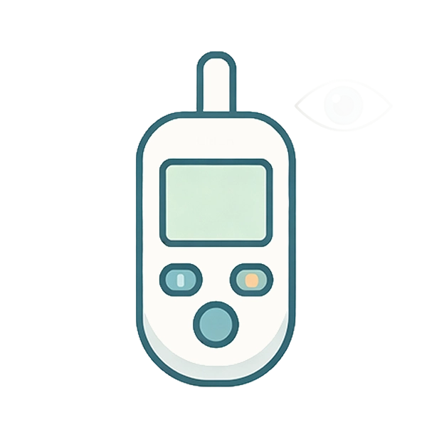 flat line icon of blood glucose meter, representing diabetes management as a glaucoma risk‑reduction step