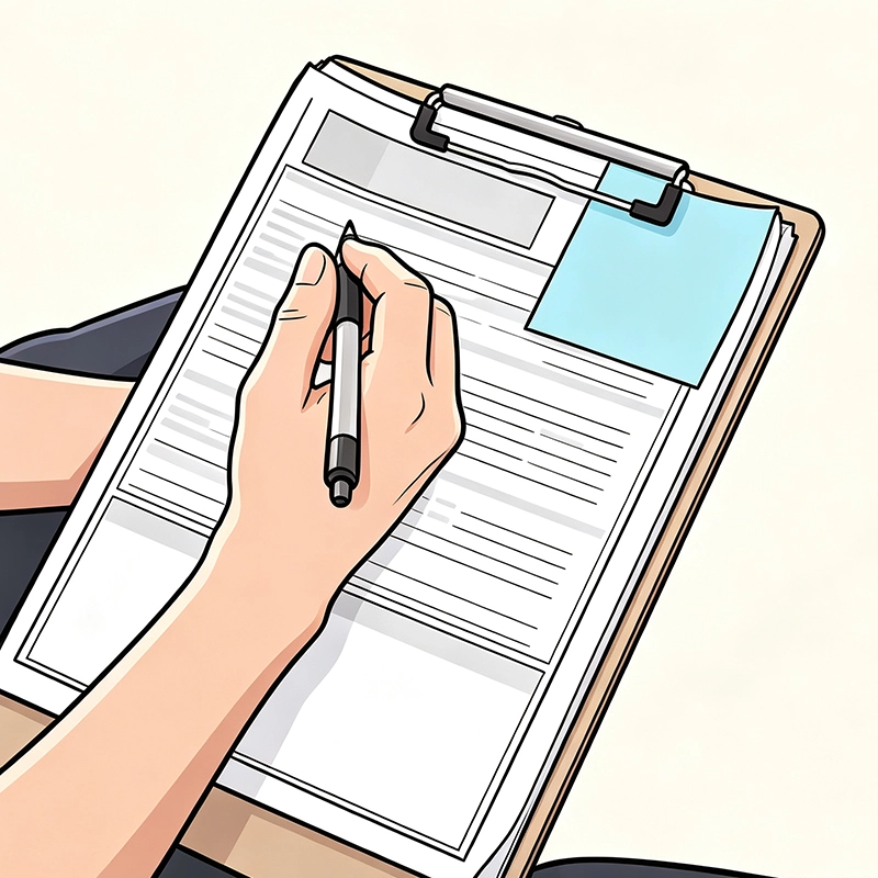 hands writing on medical counseling form for glaucoma patient treatment plan
