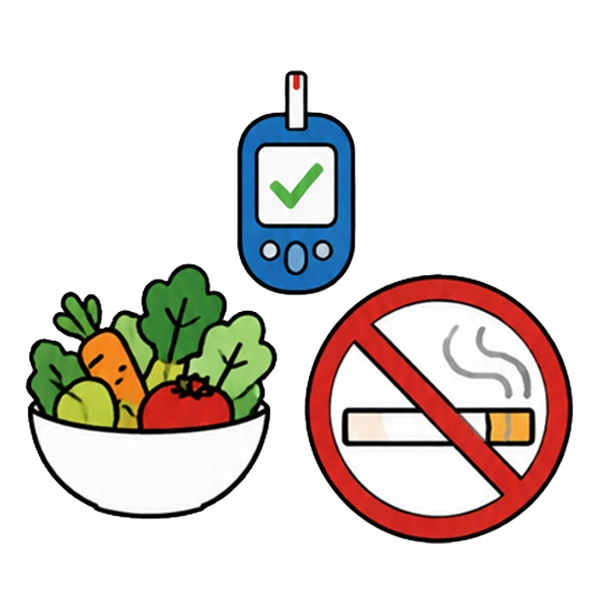 manage diabetes, eat healthy diet and avoid smoking to reduce cataract development risk