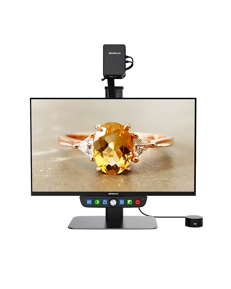 zoomax luna eye desktop low‑vision electronic magnifier with rotating camera and large hd display for home reading and writing