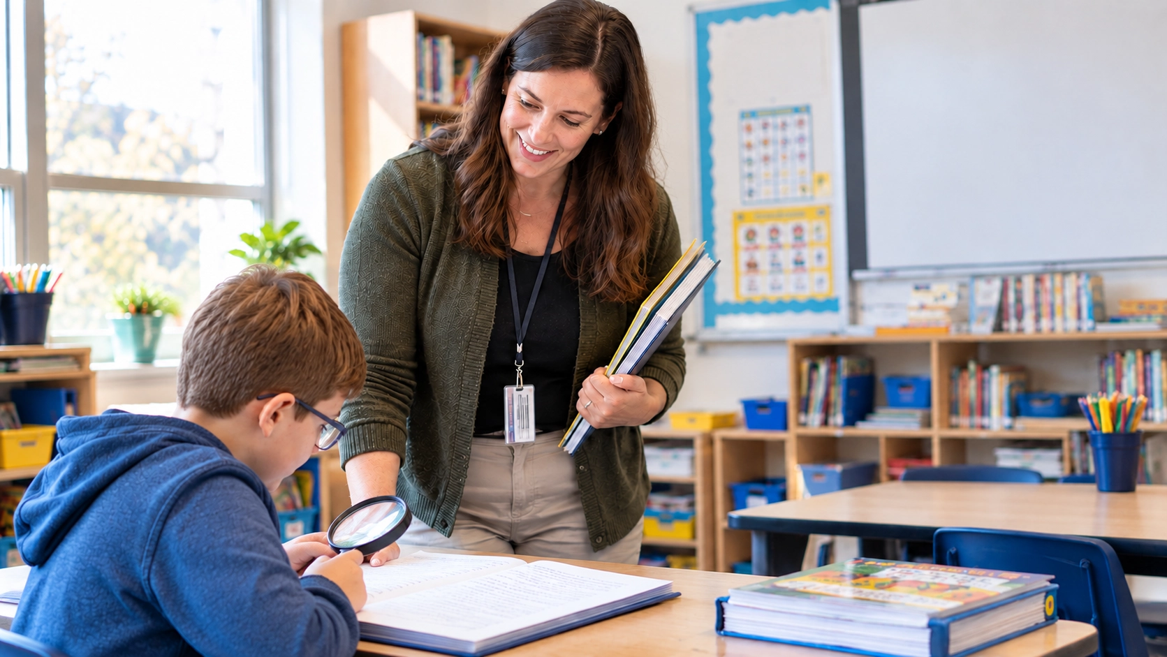 teacher of students with visual impairments (tvi) supporting a student with low vision in a k–12 classroom